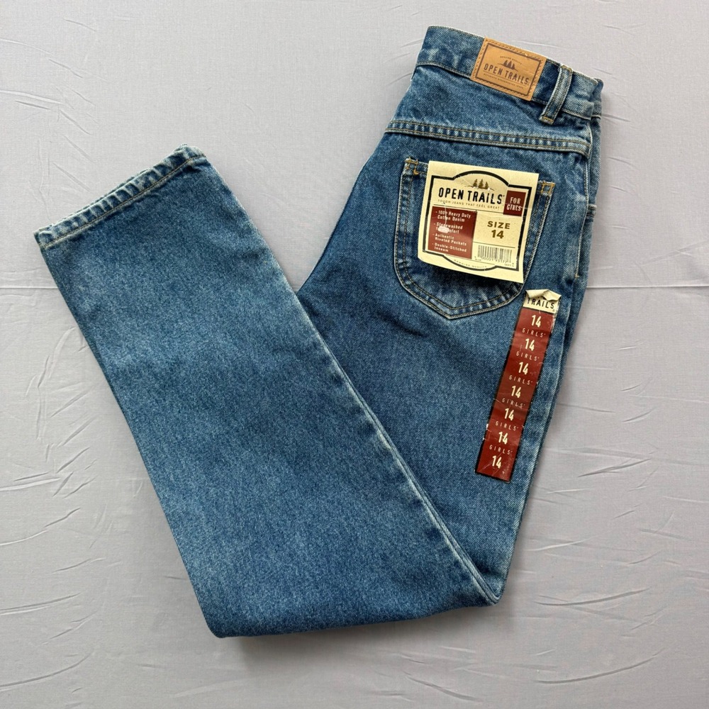 Open Trails Vintage Girls High Waisted Stonewash Denim Jeans Size 14‎ NWT 90s